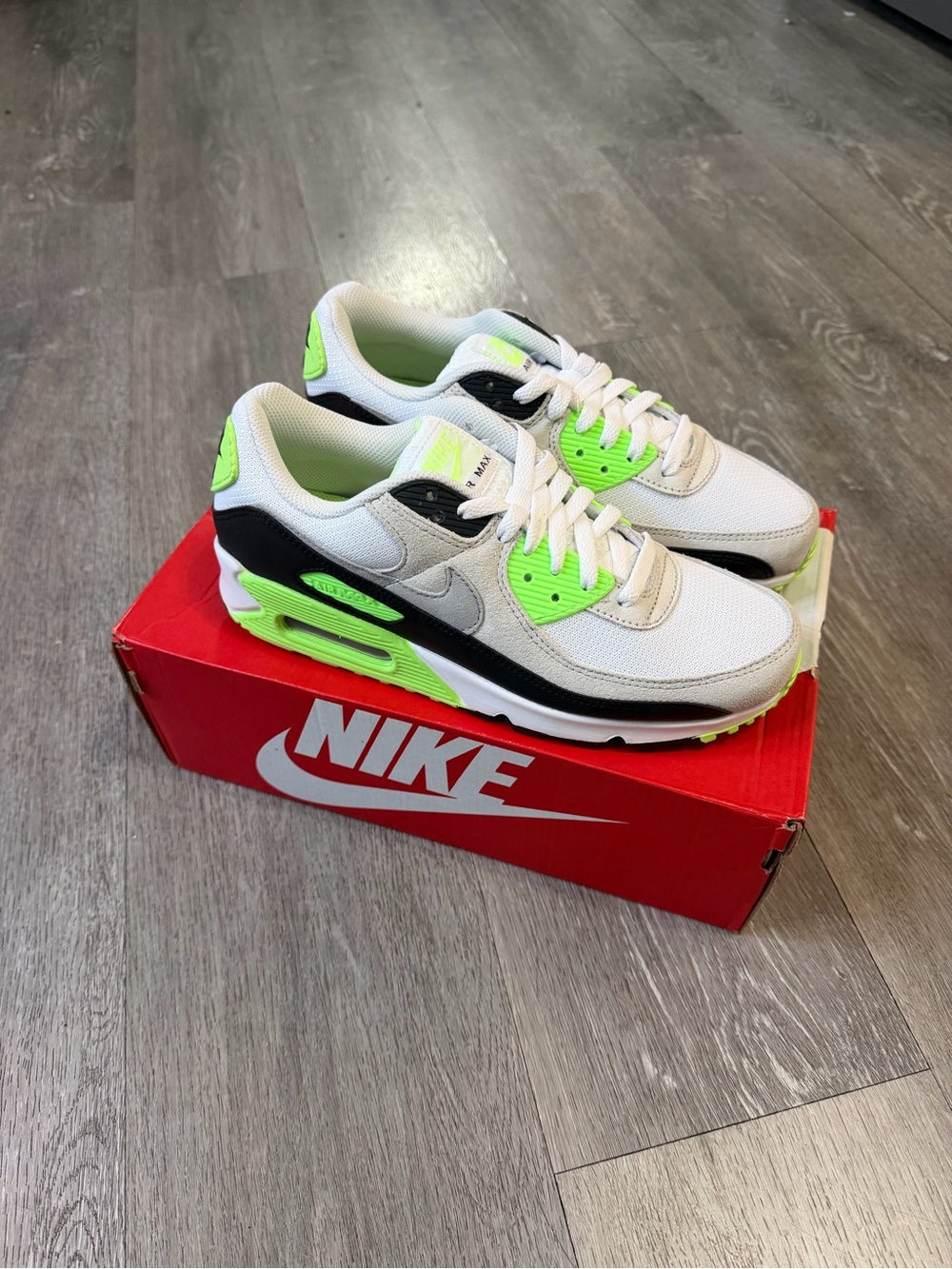 Nike Air Max 90 White Volt Black Accent Sneakers